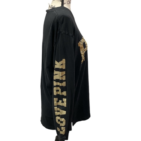 VICTORIA'S SECRET PINK BLACK BLING VARSITY CAMPUS TUNIC T-SHIRT CREW LARGE - Picture 5 of 7